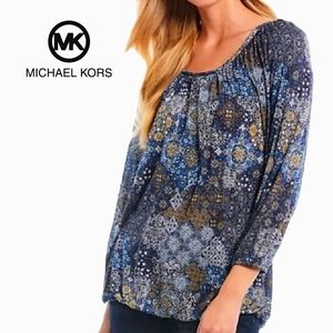 Michael Kors Women's 3/4 Sleeve Boho Patterned Peasant Top,  Size: S